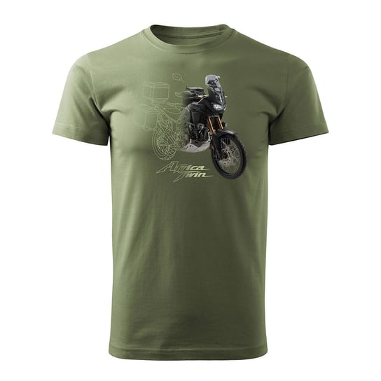 Topslang, Koszulka męska motocyklowa z motocyklem na motor Honda Africa Twin, khaki, rozmiar M Topslang