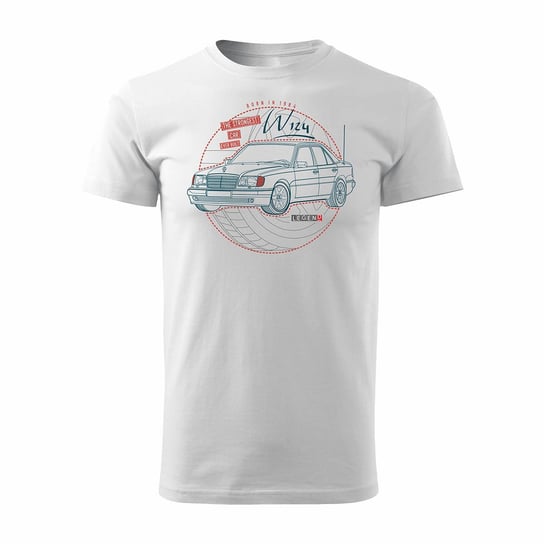 Topslang, Koszulka męska motoryzacyjna z samochodem Mercedes E W124, biała, regular, rozmiar M Topslang