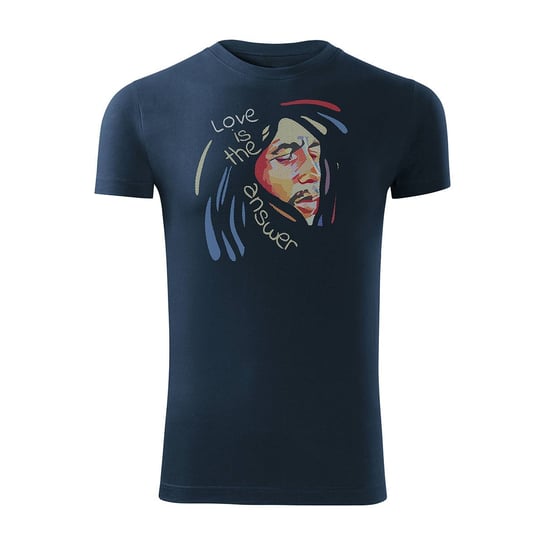 Topslang, Koszulka męska reggae z Bobem Marleyem, granatowa, slim, rozmiar XL Topslang