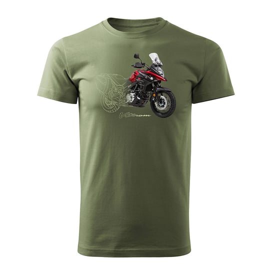 Topslang, Koszulka męska z motocyklem na motor Suzuki V-strom Vstrom DL 650 XT, khaki, rozmiar XXL Topslang