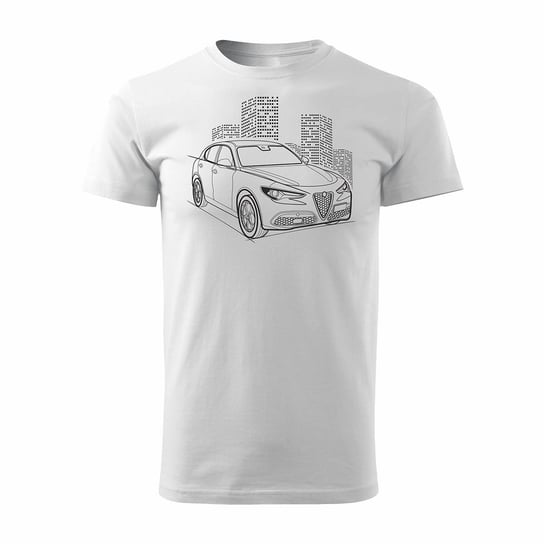 Topslang, Koszulka męska z samochodem Alfa Romeo Stelvio, biała, regular, rozmiar XL Topslang