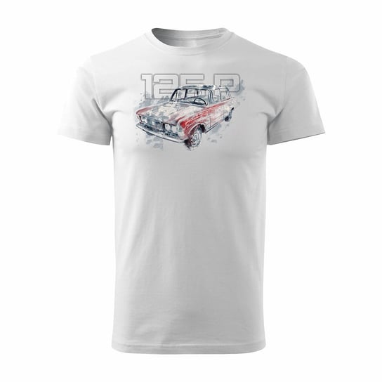 Topslang, Koszulka męska z samochodem duży Fiat 125p FSO PRL, biała, rozmiar L Topslang