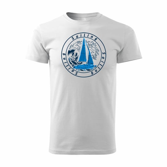Topslang, Koszulka męska żeglarska dla żeglarza z jachtem żaglówką, biała, rozmiar L Topslang