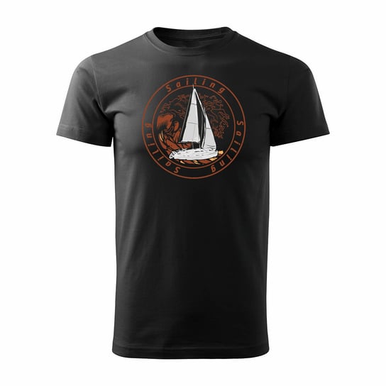 Topslang, Koszulka męska żeglarska dla żeglarza z jachtem żaglówką, czarna, rozmiar L Topslang