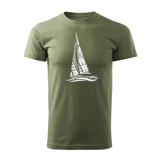 Topslang, Koszulka męska żeglarska dla żeglarza z jachtem żaglówką, khaki, rozmiar M Topslang