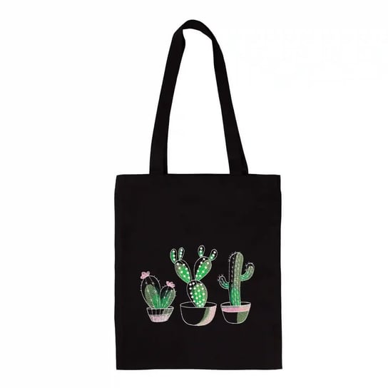 Torba bawełniana czarna zakupowa z haftem – kaktusy SZYJEMYKOLOREM