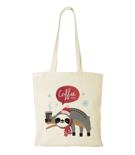 Torba bawełniana na zakupy z grafiką christmas coffee time sloth Inna marka