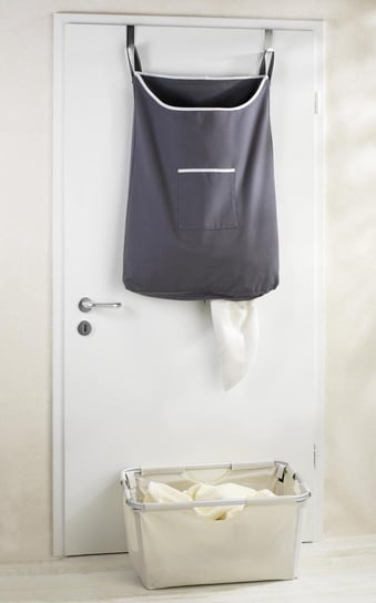 Torba na pranie z uchwytami na drzwi WENKO Canguro Grey, szara, 81x10x52 cm Wenko