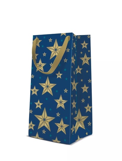 Torba prezentowa niebieska w złote gwiazdki 10x7x22cm PAW