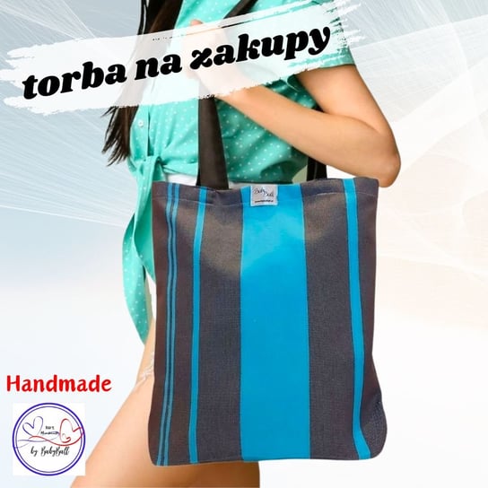 Torba torebka na zakupy bawełniana siatka kolorowa shopperka  HANDMADE - NIEBIESKO SZARA BabyBall