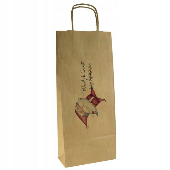 TORBY prezentowe na wino BOŻE NARODZENIE z nadrukiem Mikołaj 16x8x39cm Br Torby Pro