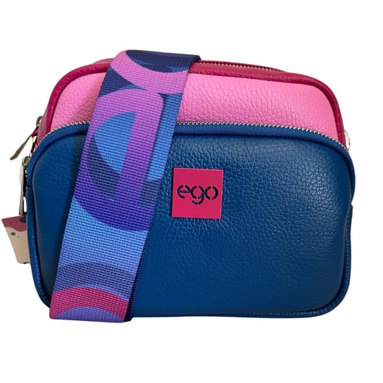 Torebka crossbody różowa skóra tricolor niebieski Ego