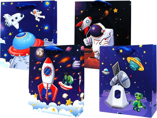 TOREBKA PREZENTOWA Kosmos Astronauta Rakieta 30x41,5x12 cm Torba na PREZENT URODZINY Worek MIX JU-PITER