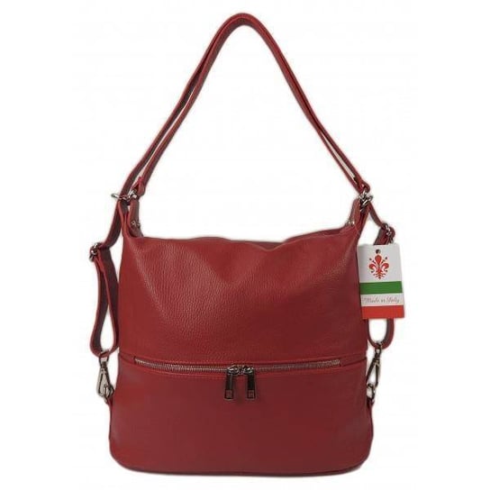 Torebko plecak,Włoski worek na ramię Vera Pelle,pojemny A4 czerwony STZ34R KEMER