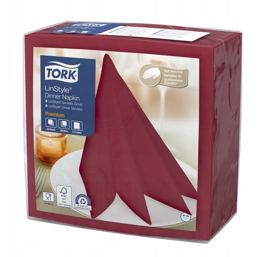 Tork burgundowa serwetka obiadowa Premium LinStyle 39x39 cm - 50 szt. Inna marka