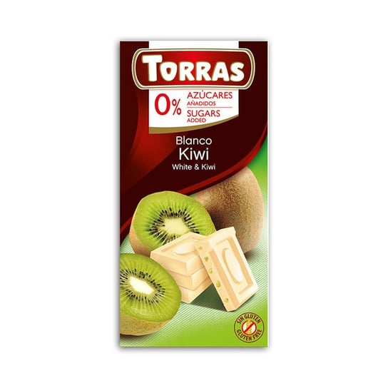 Torras, Czekolada Biała z Kiwi Bez Dodatku Cukru, 75 g Torras