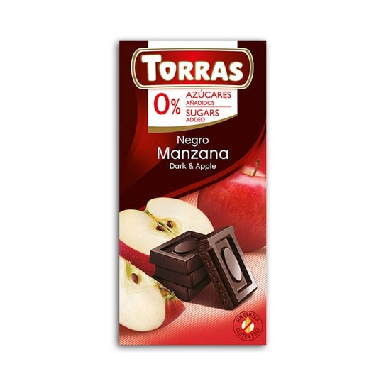 Torras, Czekolada Gorzka z Jabłkiem Bez Dodatku Cukru, 75 g Torras