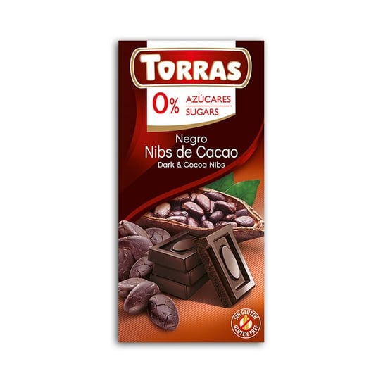 Torras, Czekolada Gorzka z Ziarnami Kakao Bez Dodatku Cukru, 75 g Torras