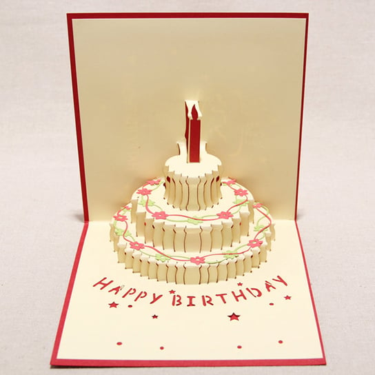 Tort Urodzinowy z Jedną Świeczka Kartka 3d Prezent GrandGift