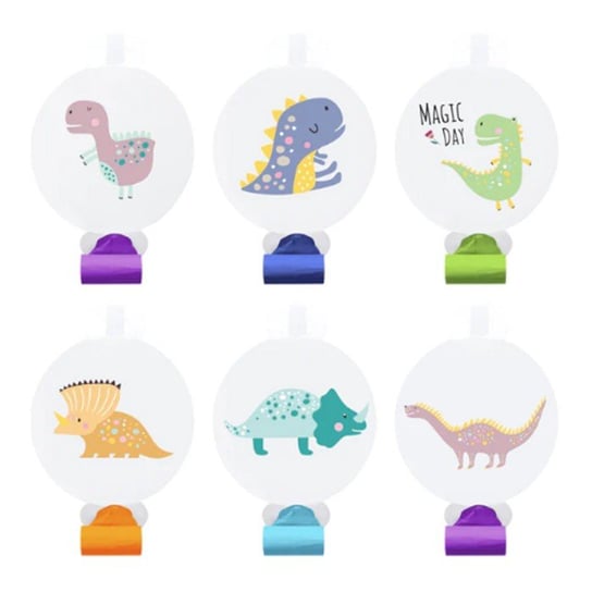 Trąbki dinozaury 6 sztuk kolorowe urodzinowe  -  63952 Forum Design Cards