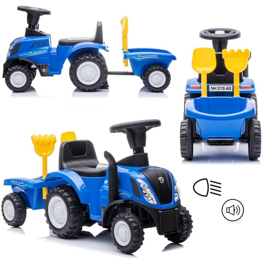 Traktor jeździk z przyczepką na licencji New Holland dla dzieci niebieski COIL COIL