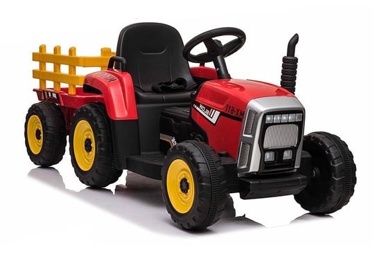 Traktor na Akumulator z Przyczepą Czerwony 12V 2 Silniki 45W Jakość Bemi