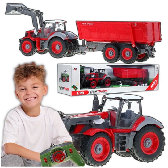 TRAKTOR ZDALNIE STEROWANY Z PRZYCZEPĄ Z KOPARKĄ CIAGNIK NA PILOT RC 53cm XL RAMIZ