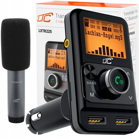Transmiter samochodowy LTC TR225 Bluetooth 2xUSB 2.4A + mikrofon karaoke LTC