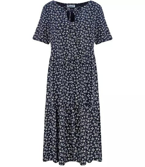 Trapezowa letnia sukienka w biały print MIDI-XXL Agrafka