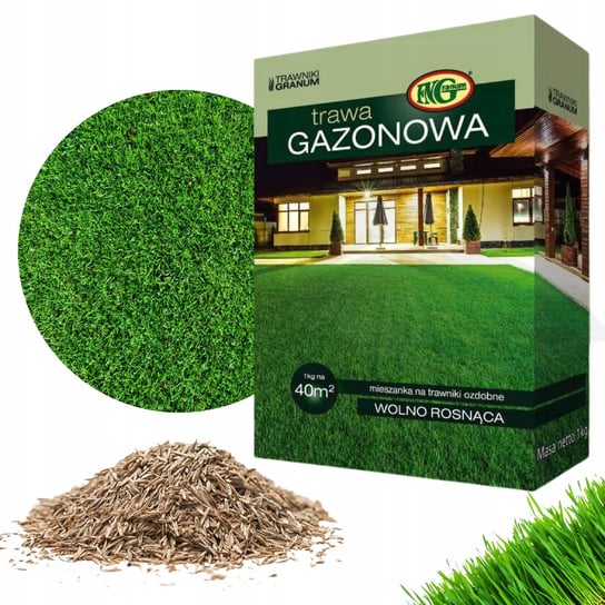 TRAWA Ogrodowa Dekoracyjna Gazon Wolno Rosnąca Nasiona 1kg GRANUM