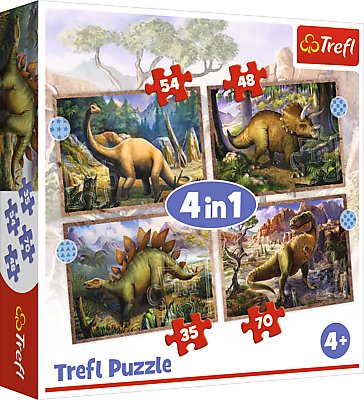 Trefl, Puzzle 4w1, Ciekawe Dinozaury, 35/48/54/70 el. Trefl