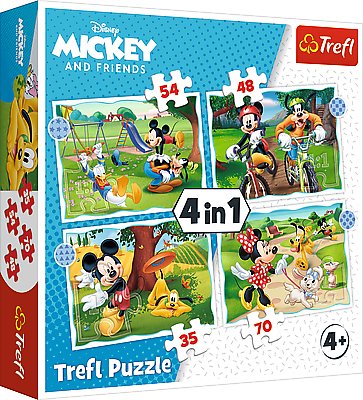 Trefl, Puzzle 4w1, Fajny dzień Mickiego, 35/48/54/70 el. Trefl