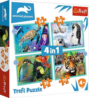 Trefl, Puzzle 4w1, Tajemniczy świat zwierząt, 35/48/54/70 el. Trefl
