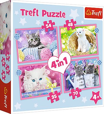 Trefl, Puzzle 4w1, Zabawne kotki, 35/48/54/70 el. Trefl