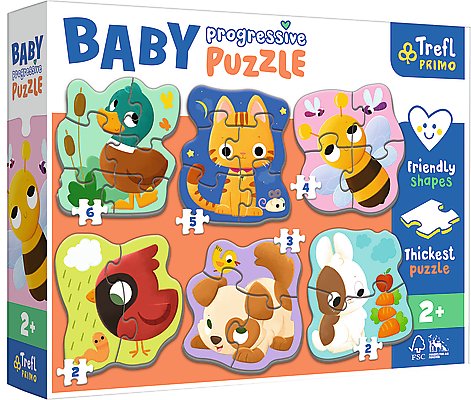 Trefl, puzzle, Baby Progressive, Zwierzęta, 6w1 Trefl