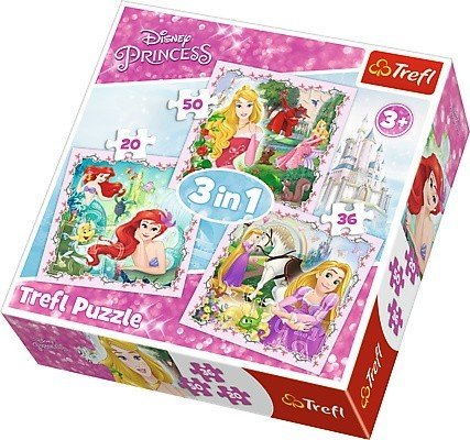 Trefl, puzzle, Disney, Księżniczki Roszpunka, Aurora i Ariel, 20/36/50 el. Trefl