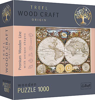 Trefl, puzzle drewniane, Wood Craft, Antyczna mapa świata, 1000 el. Trefl