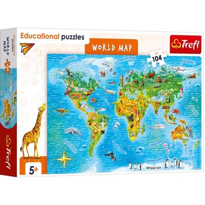 Trefl, puzzle, edukacyjne, mapa świata wersja angielska 15570, 104 el. Trefl