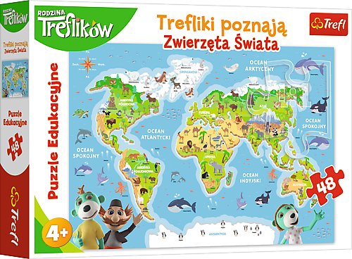 Trefl, puzzle, edukacyjne Trefliki poznają zwierzęta świata, 48 el. Trefl