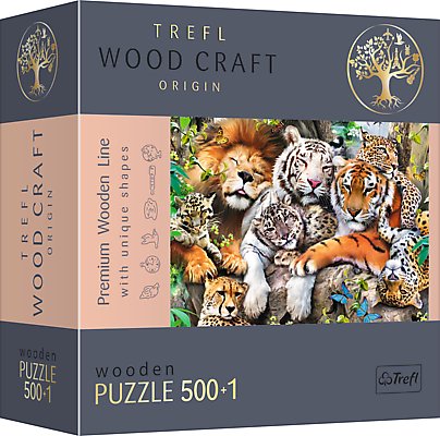 Trefl, Puzzle Wood Craft Dzikie koty w dżungli, 501 el. Trefl