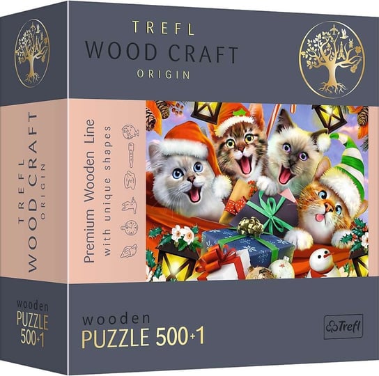 Trefl, Puzzle Wood Craft Świąteczne kotki, 501 el. Trefl