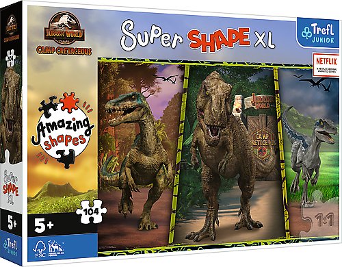 Trefl, puzzle, XL Super Shape, Kolorowe dinozaury, 104 el. Trefl