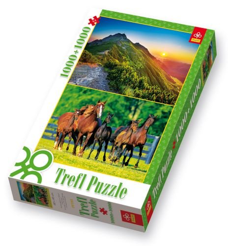 Trefl, puzzle, Zachód słońca w Tatrach i Stado koni, 2x1000 el. Trefl