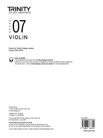 Trinity College London Violin Exam Pieces 2020 2023 Grade 7 Part Only