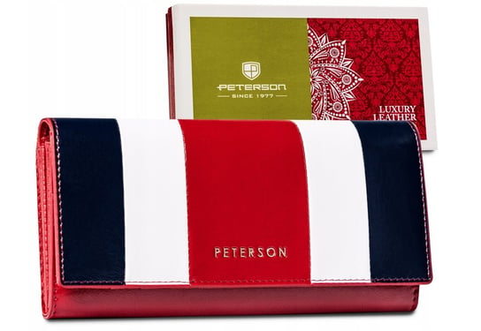 Trójkolorowy skórzany portfel damski z klapką — Peterson Cedar