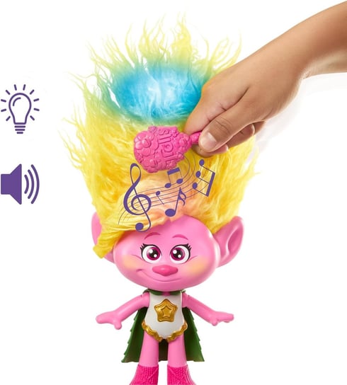 Trolle 3 Interaktywna lalka Viva Tęczowe Włosy Hairtunes wysokość 29 cm efekty świetlne gra piosenki z filmu idealna dla dzieci 3+ Mattel