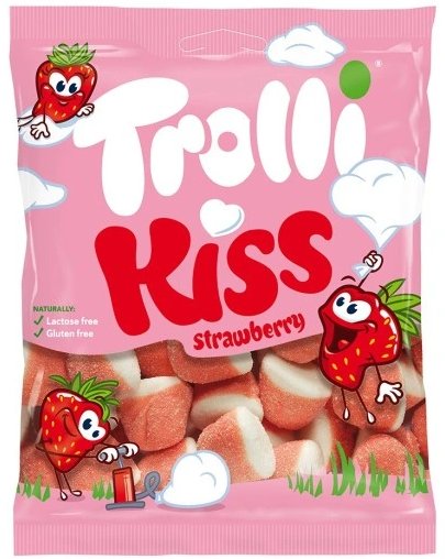 Trolli, pianki o smaku śmietankowo-truskawkowym Kiss, 100 g Trolli