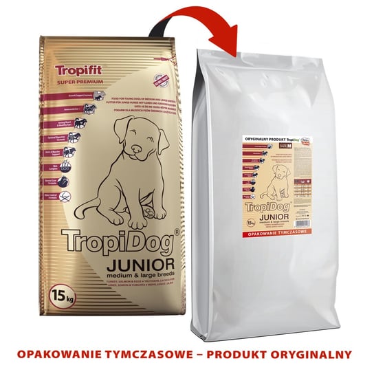 TROPIDOG Super Premium junior medium & large breed indyk, łosoś i jajka 15kg Tropidog