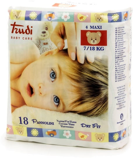 Trudi Baby, Pieluszki jednorazowe z warstwą Perfo-Soft, rozmiar 4, Maxi, Dry Fit, 18 szt. Trudi Baby