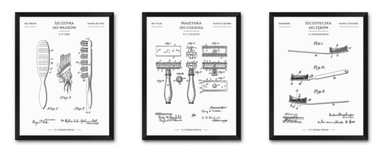 Tryptyk obrazy plakaty grafiki na ścianę do toalety łazienki WC zestaw x3 96x42 cm iWALL studio